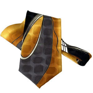 Ottimo Uomo Neck Tie Hand Made 100% Silk Korea Orange/Grey Abstract Design 56x4"